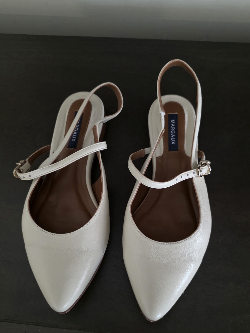Margaux Cream Pointed Slingback Flats with Instep Strap
